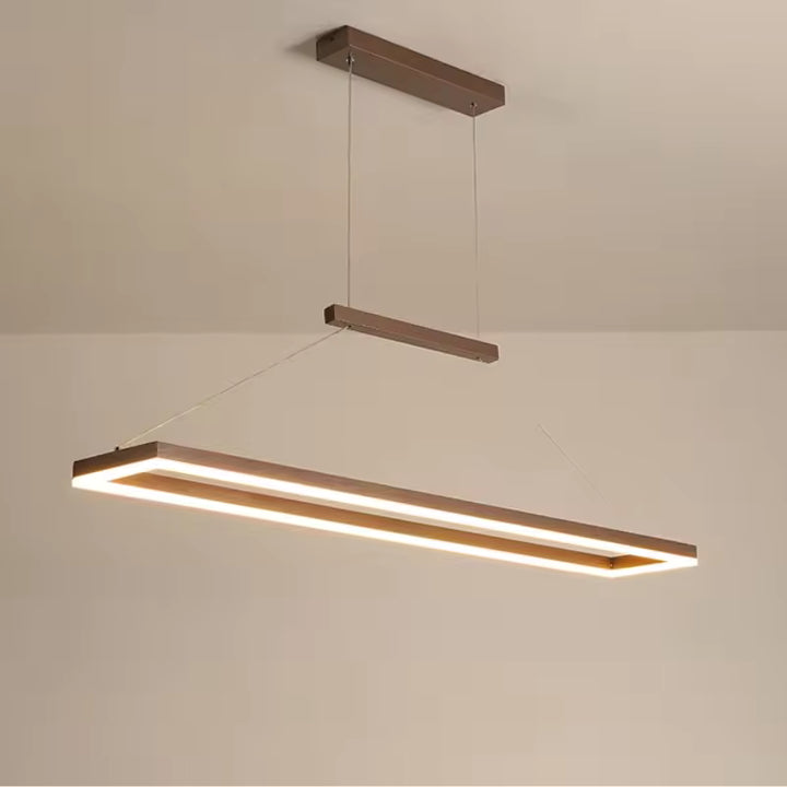Suspension cadre flottant LED finition marron aux lignes épurées, inspirée du design contemporain et architectural