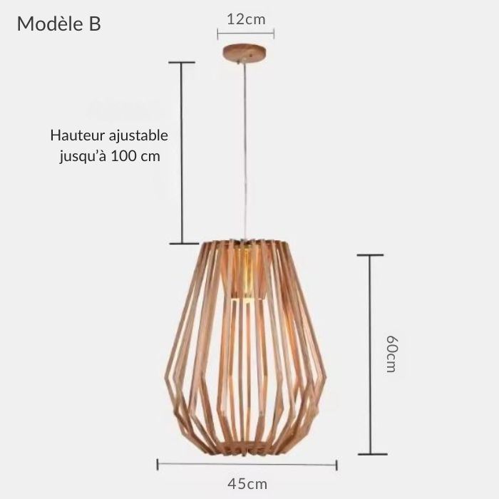 Suspension cage bois modèle B, silhouette élancée parfaite pour un intérieur scandinave contemporain.
