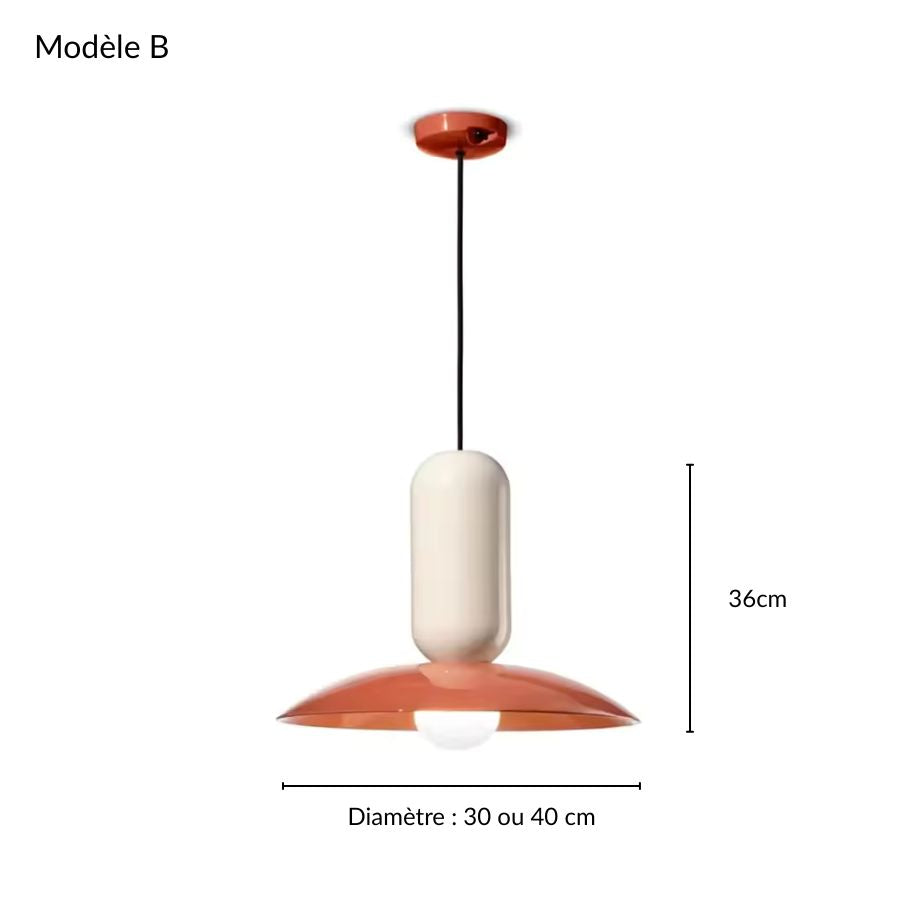 Modèle orange et blanc de la Suspension Capsule Pop, au profil arrondi inspiré du design vintage années 70