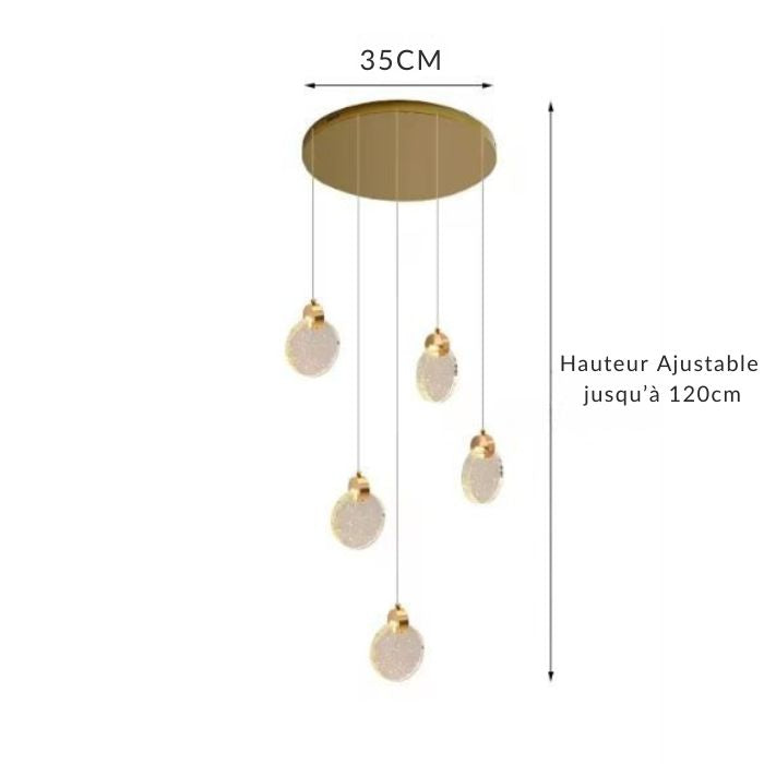 Suspension en cascade avec 5 têtes, parfaite pour illuminer les restaurants et halls avec style.