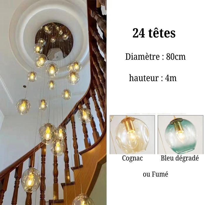 Suspension Cascade de Globes en Verre à 24 têtes en gris fumé avec un design luxueux et contemporain