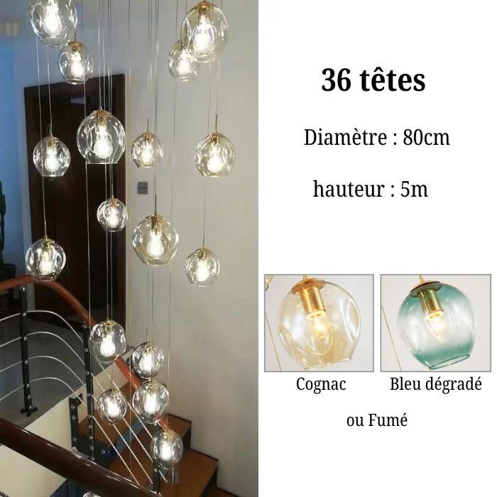 Suspension Cascade de Globes en Verre à 36 têtes offrant un éclairage luxueux et un effet visuel impressionnant