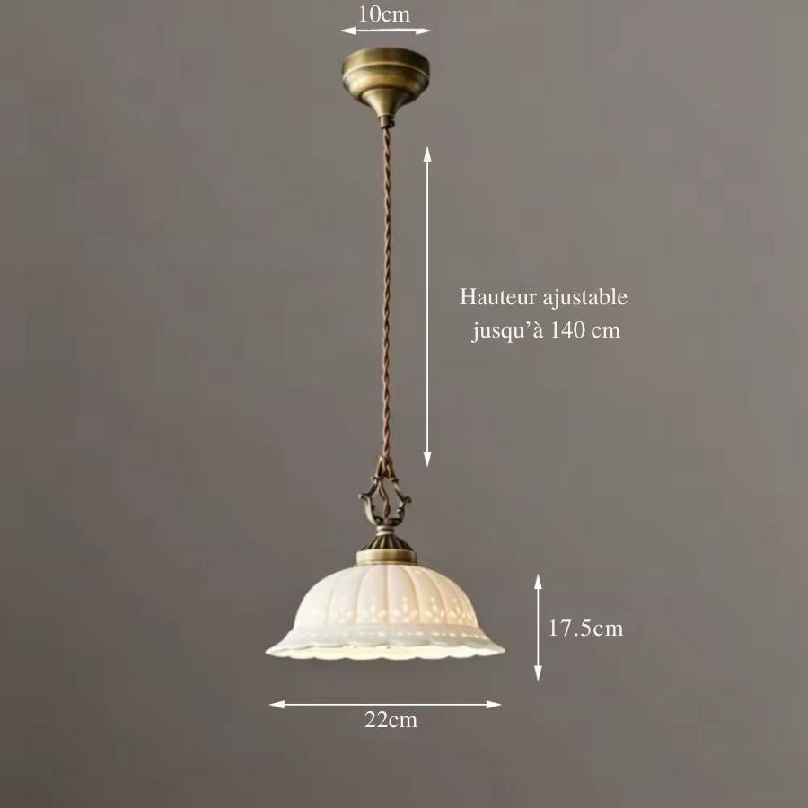 Dimensions d’une suspension en céramique blanche au style rétro avec hauteur ajustable jusqu’à 140 cm