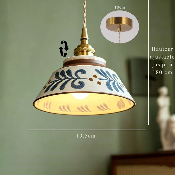 Dimensions d’une suspension en céramique peinte japonaise de 19,5 cm, réglable en hauteur jusqu’à 180 cm