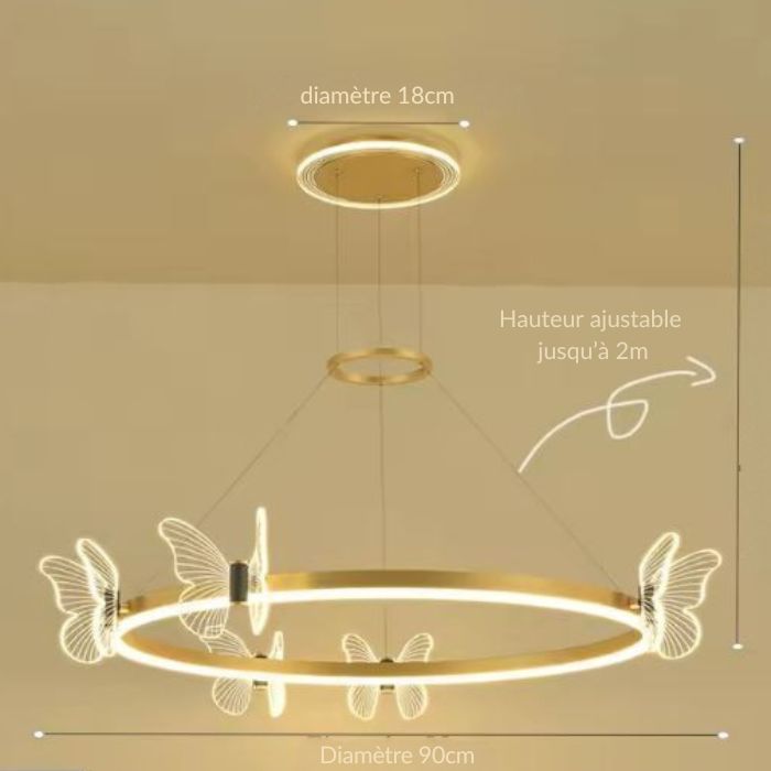 Suspension Anneau Doré et Motifs Aériens