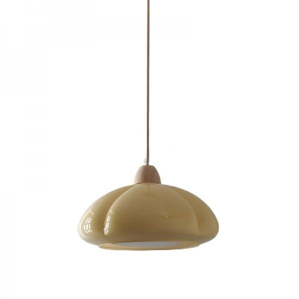 Suspension citrouille couleur crème pour un éclairage design et doux dans différentes pièces d'intérieur.