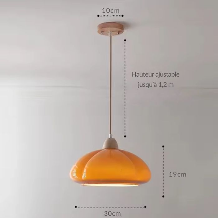 Suspension citrouille orange avec hauteur ajustable jusqu'à 1,2 m, idéale pour une décoration intérieure moderne.
