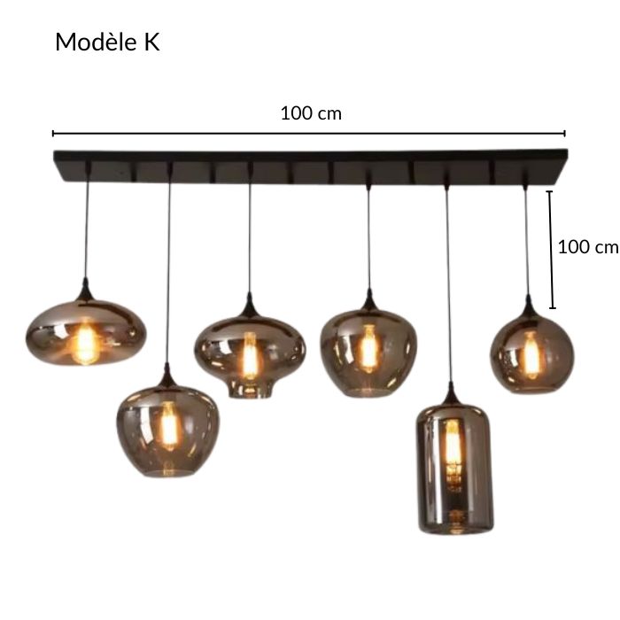 Suspension Composition de Verres Fumés Contemporaine modèle K avec six verres fumés et dimensions 100 × 100 cm