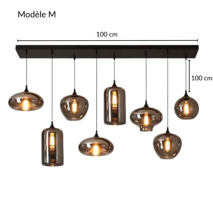 Suspension Composition de Verres Fumés Contemporaine modèle M avec verres fumés de formes variées et dimensions 100 × 100 cm