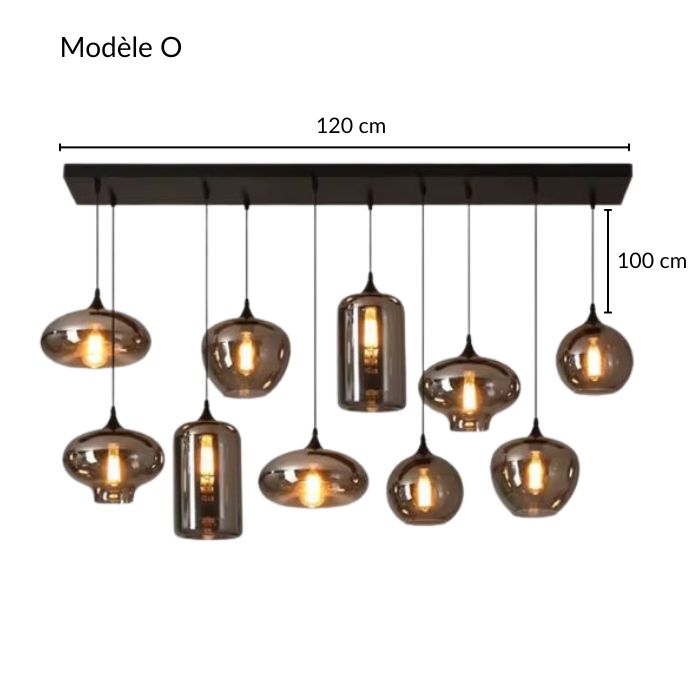 Suspension Composition de Verres Fumés Contemporaine modèle O avec verres fumés de formes variées et dimensions 120 × 100 cm