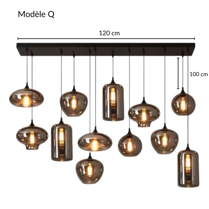 Suspension Composition de Verres Fumés Contemporaine modèle Q avec douze verres fumés et dimensions 120 × 100 cm