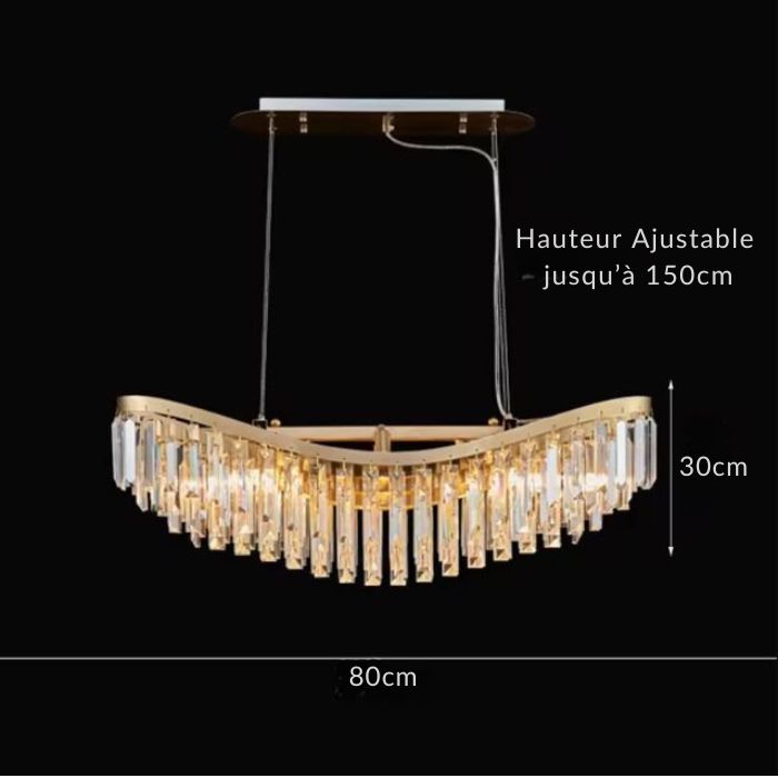 Suspension cristal au diamètre de 80cm avec hauteur ajustable jusqu'à 150cm pour un intérieur moderne.