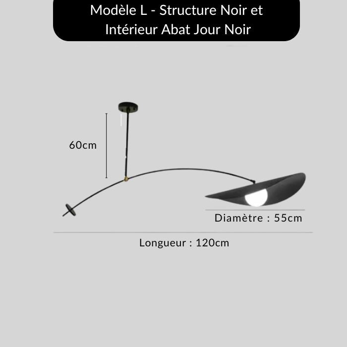 Schéma du modèle L de suspension déportée noire, au look sobre, graphique et contemporain.