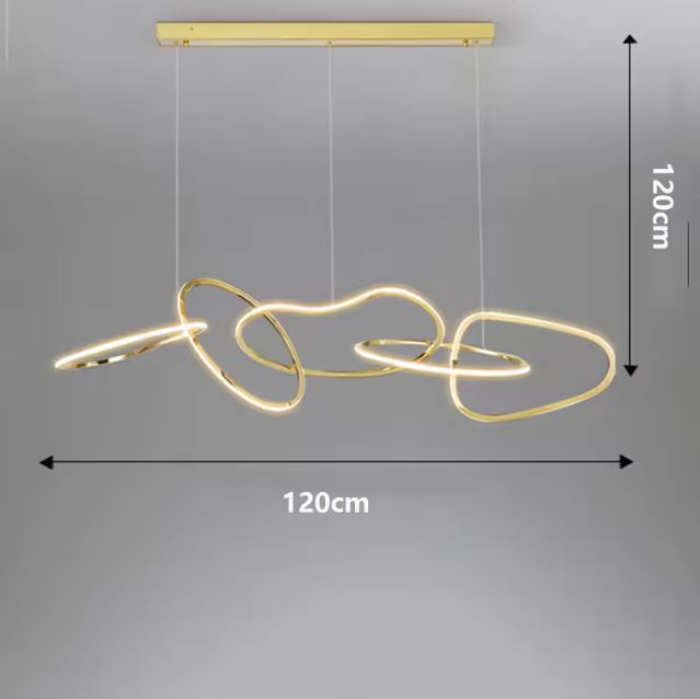 Suspension design italien haut de gamme dorée de 120 cm de long, apportant une touche contemporaine à votre espace.