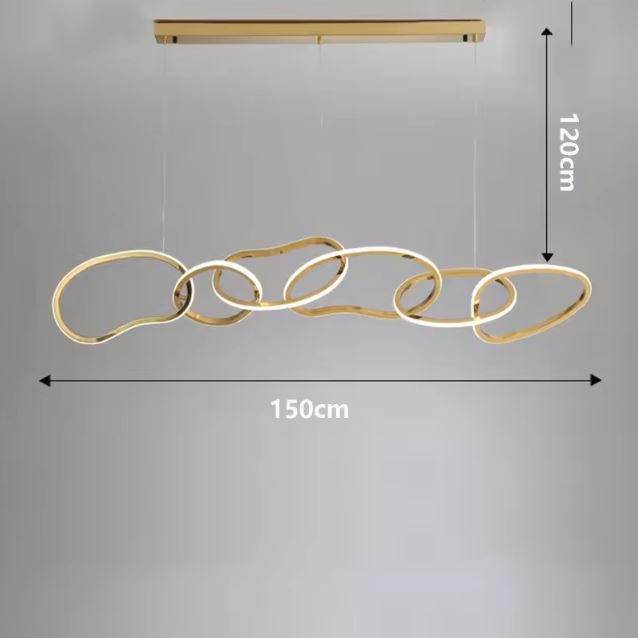 Suspension design italien haut de gamme dorée de 150 cm de long, idéale pour de grands espaces modernes et lumineux.