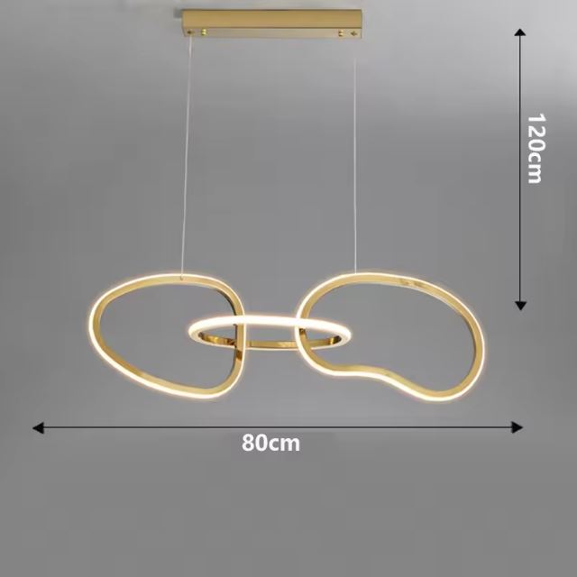 Suspension design italien haut de gamme dorée de 80 cm de long, parfaite pour un intérieur moderne et raffiné.