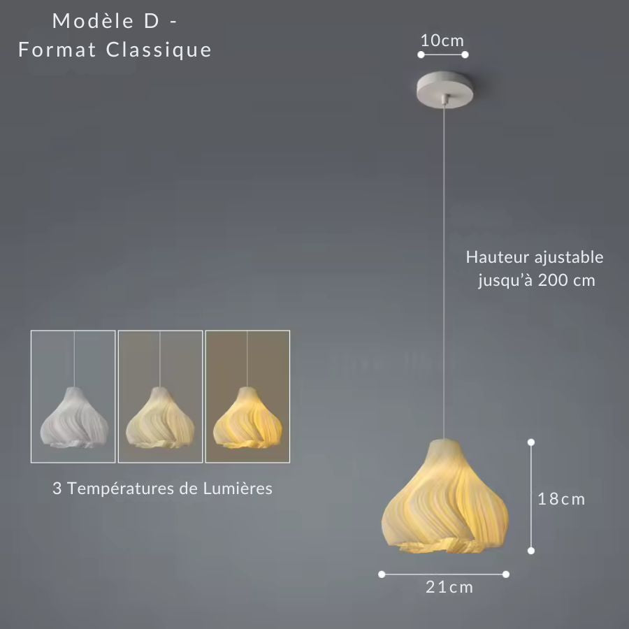 Variante D au galbe généreux et torsadé, une suspension plissée au caractère artistique contemporain