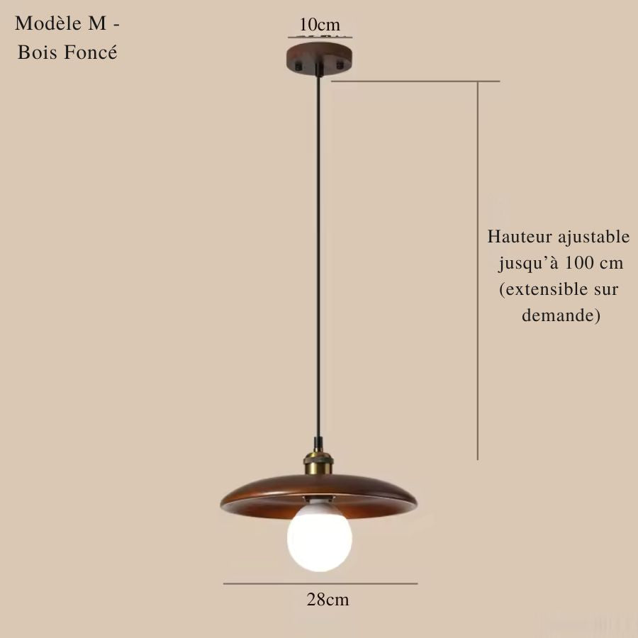 Bois foncé et globe lumineux caractérisent ce modèle 28 cm au style japonais sobre et chaleureux