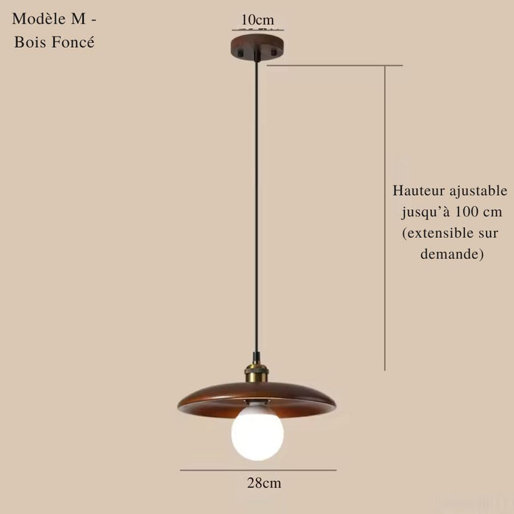 Bois foncé et globe lumineux caractérisent ce modèle 28 cm au style japonais sobre et chaleureux