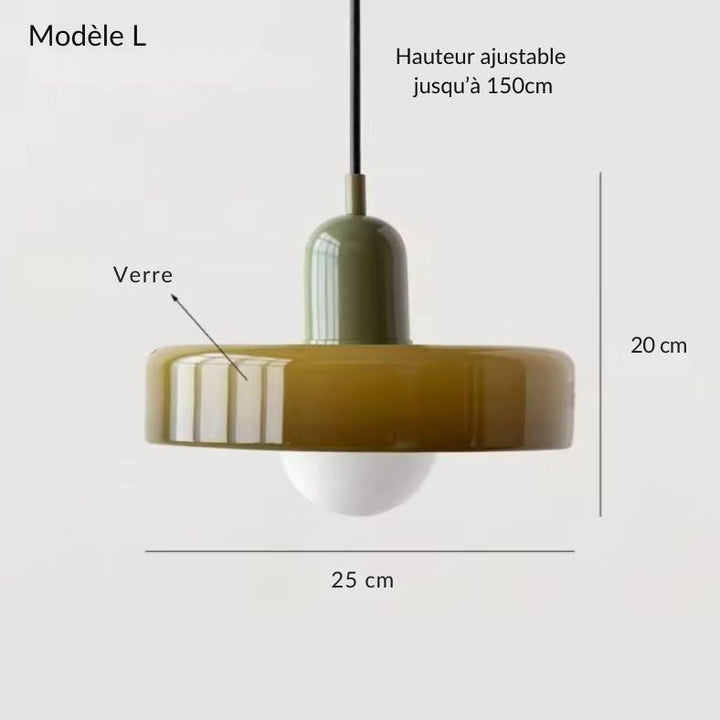 Suspension disque kaki et vert sauge, modèle L au design vintage subtil et raffiné.