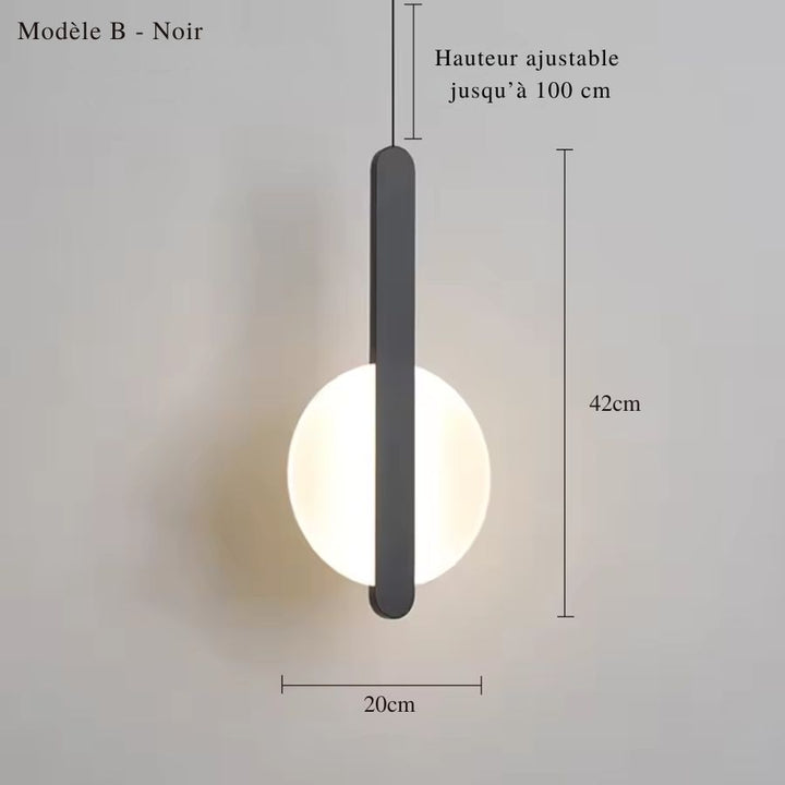 Modèle B noir de la suspension à disque lumineux, format 42 cm avec bande verticale au design contemporain