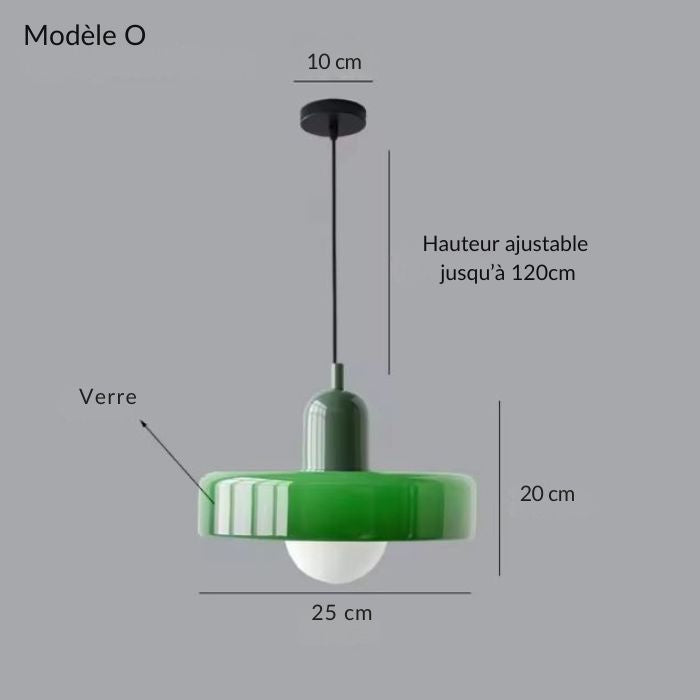 Suspension disque verte, modèle O au style épuré, minimaliste et naturellement décoratif.