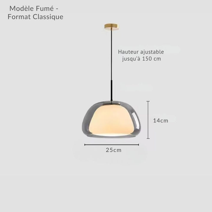 Suspension compacte en verre fumé avec diffuseur opalin, format classique 25 cm au style moderne