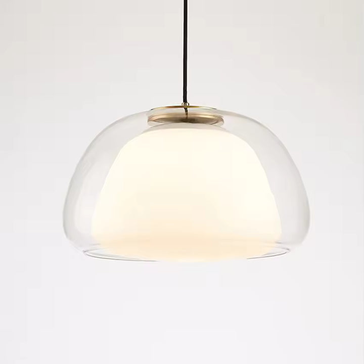 Double cloche en verre transparent avec diffuseur opalin, aux lignes douces inspirées du style japandi