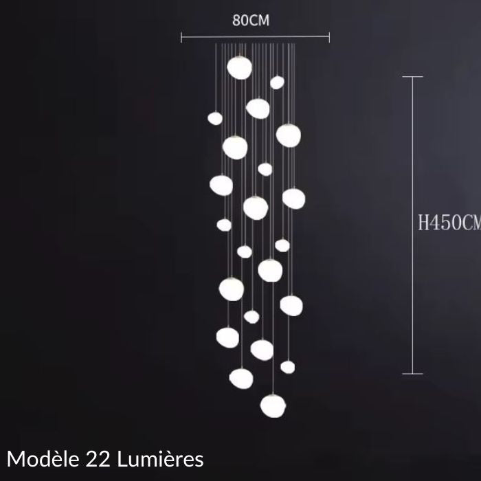 Suspension lumineuse boule en cascade – 22 ampoules LED pour grande hauteur sous plafond