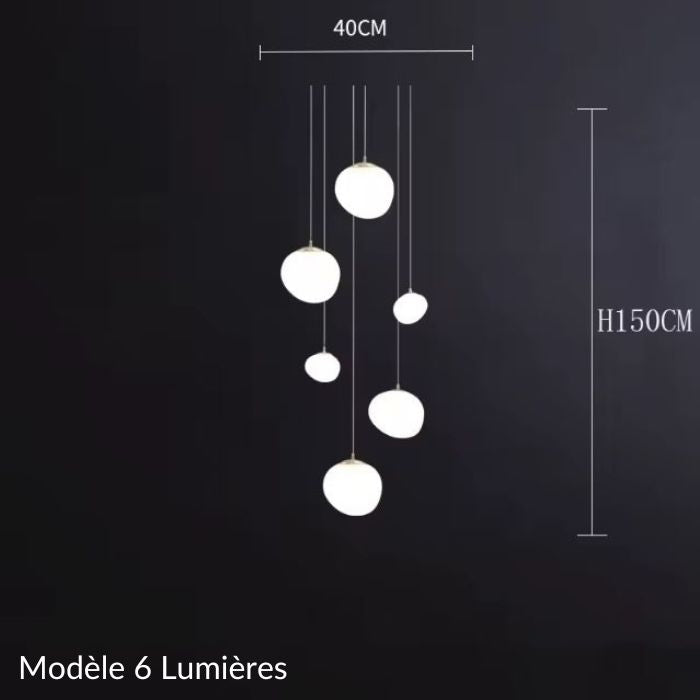 Suspension escalier boule 6 lumières pour cage d'escalier contemporaine – Hauteur 150 cm