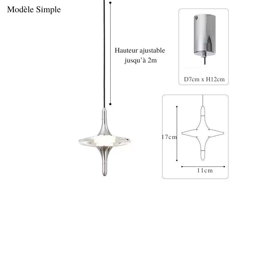 Suspension étoile simple en cristal K9 et métal chromé, au design minimaliste avec hauteur réglable jusqu’à 2 m