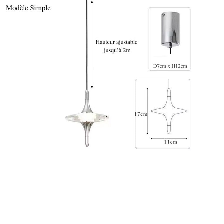 Suspension étoile simple en cristal K9 et métal chromé, au design minimaliste avec hauteur réglable jusqu’à 2 m
