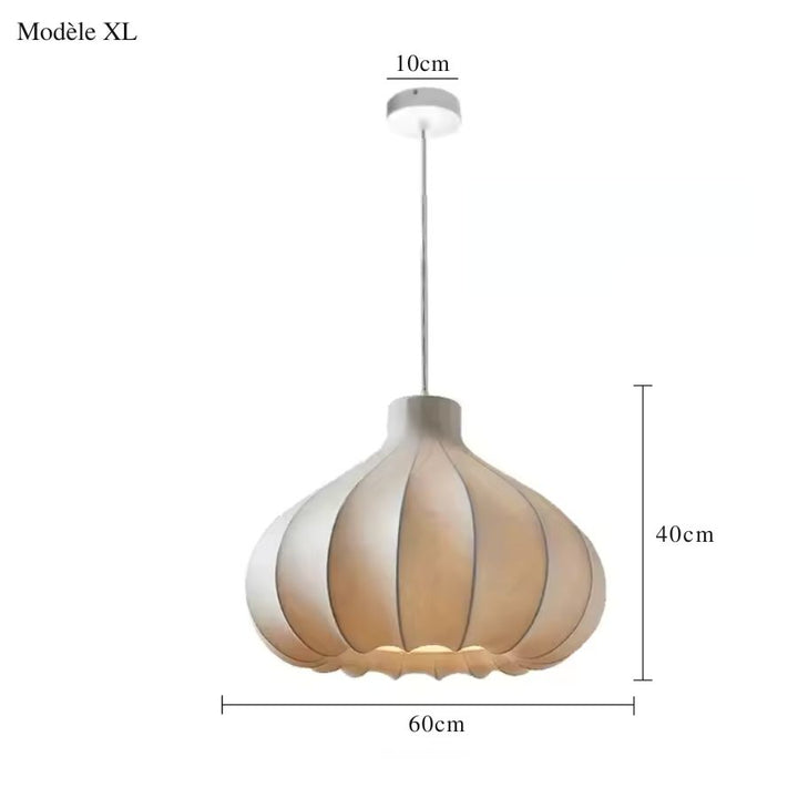 Schéma des mesures de la suspension florale en soie blanche au design organique, modèle XL de 60 cm de large et 40 cm de haut.
