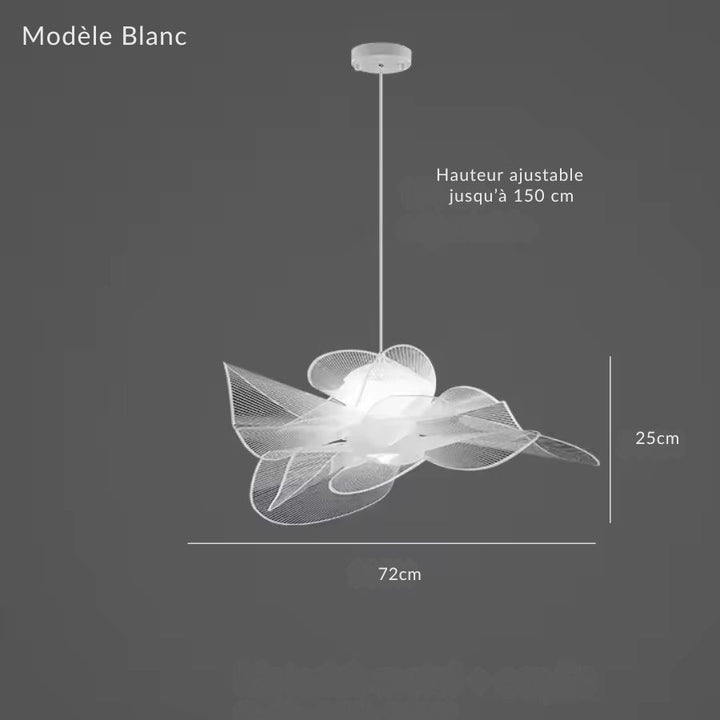 Suspension fleur sculpturale blanche de 72 cm à pétales ondulés, avec hauteur réglable jusqu’à 150 cm