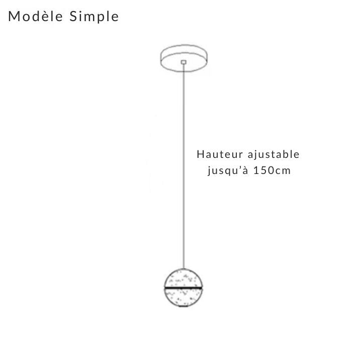 Suspension simple à globe en verre bullé, style minimaliste chic, hauteur ajustable jusqu’à 150 cm.