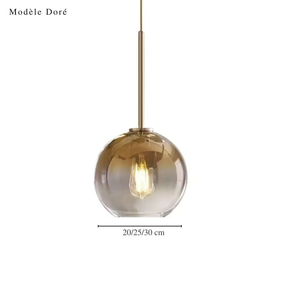 Suspension globe en verre dégradé doré, disponible en 15, 20, 25 ou 30 cm, au style rétro chic