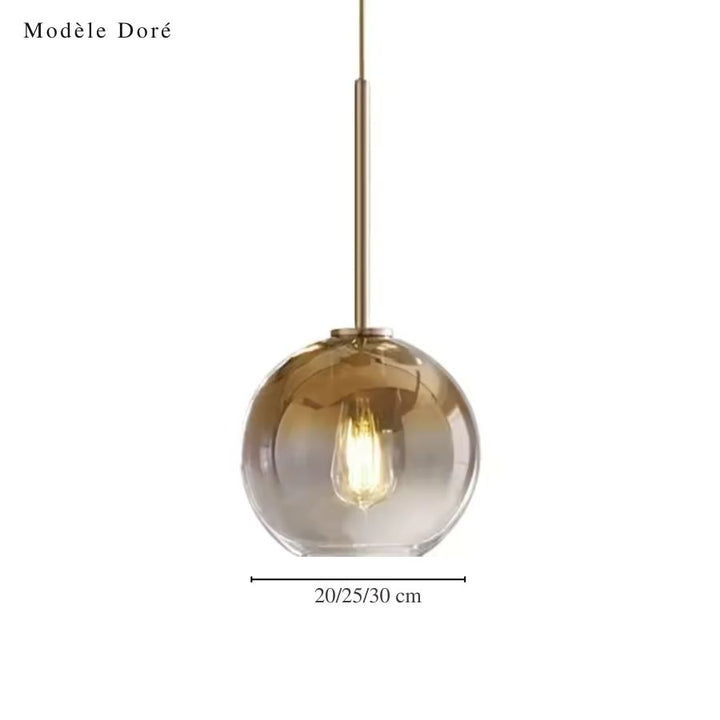 Suspension globe en verre dégradé doré, disponible en 15, 20, 25 ou 30 cm, au style rétro chic