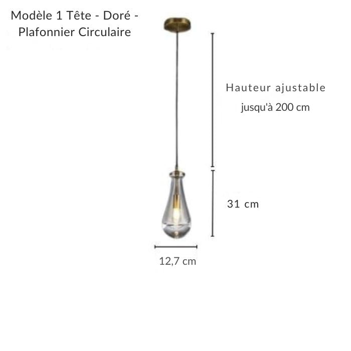 Élégante suspension goutte d'eau finition dorée, parfaite seule pour un éclairage d'appoint raffiné.