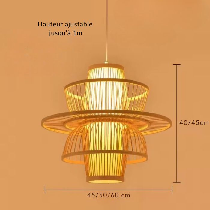 Suspension lanterne japonaise naturel avec hauteur réglable et 3 tailles disponibles : 45, 50 ou 60 cm de diamètre.