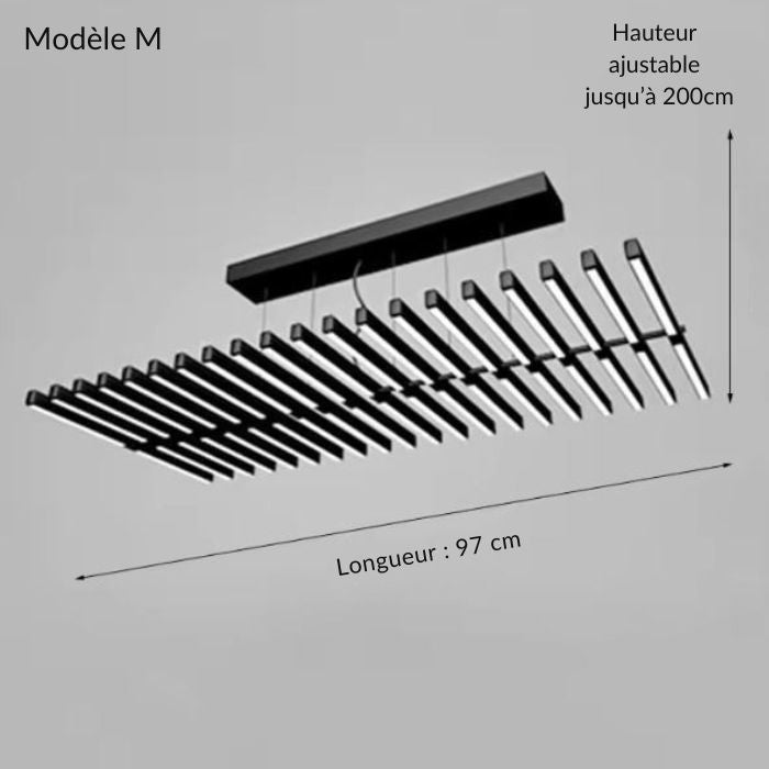 Suspension LED noire modèle M, structure graphique réglable au style moderne et épuré.