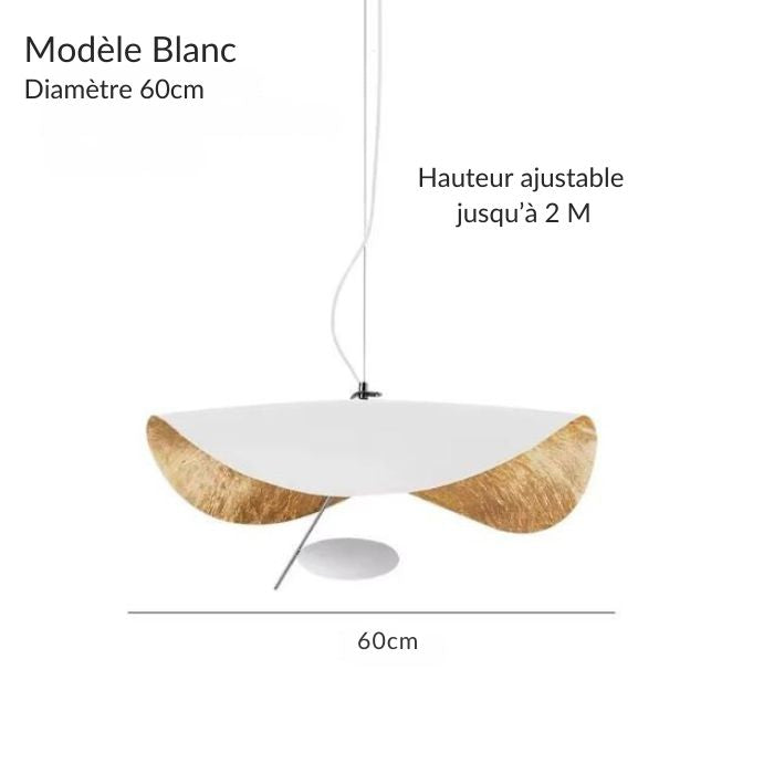 Suspension Lederam Manta blanche, diamètre 60 cm, LED 12W pour une lumière chaleureuse.