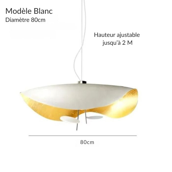 Suspension Lederam Manta blanche, diamètre 80 cm, avec double LED 12W pour un design unique.