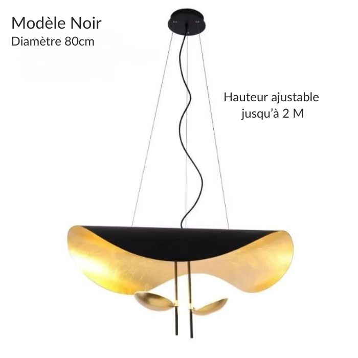 Suspension Lederam Manta noire, diamètre 80 cm, double LED 12W pour un éclairage puissant.