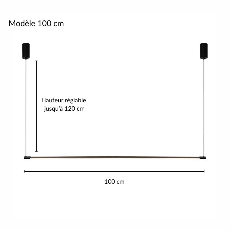 Fiche de cotation pour la grande suspension linéaire LED noir mat de 180 cm.