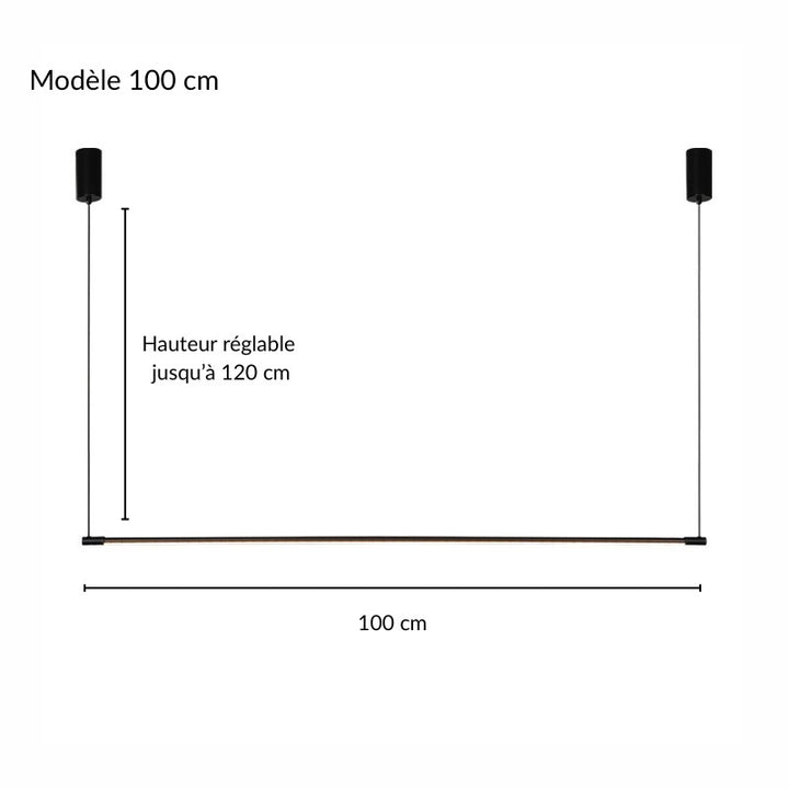 Fiche de cotation pour la grande suspension linéaire LED noir mat de 180 cm.