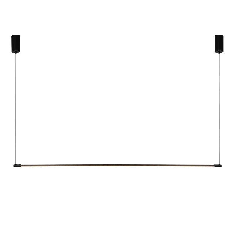 Vue technique et épurée d'une suspension linéaire LED ultra fine noir mat sur fond blanc.