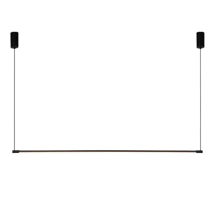 Vue technique et épurée d'une suspension linéaire LED ultra fine noir mat sur fond blanc.