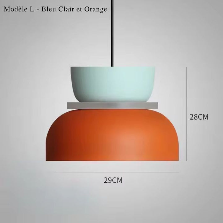 Grand modèle de suspension macaron bleu clair et orange, silhouette arrondie de 29 cm au style rétro moderne