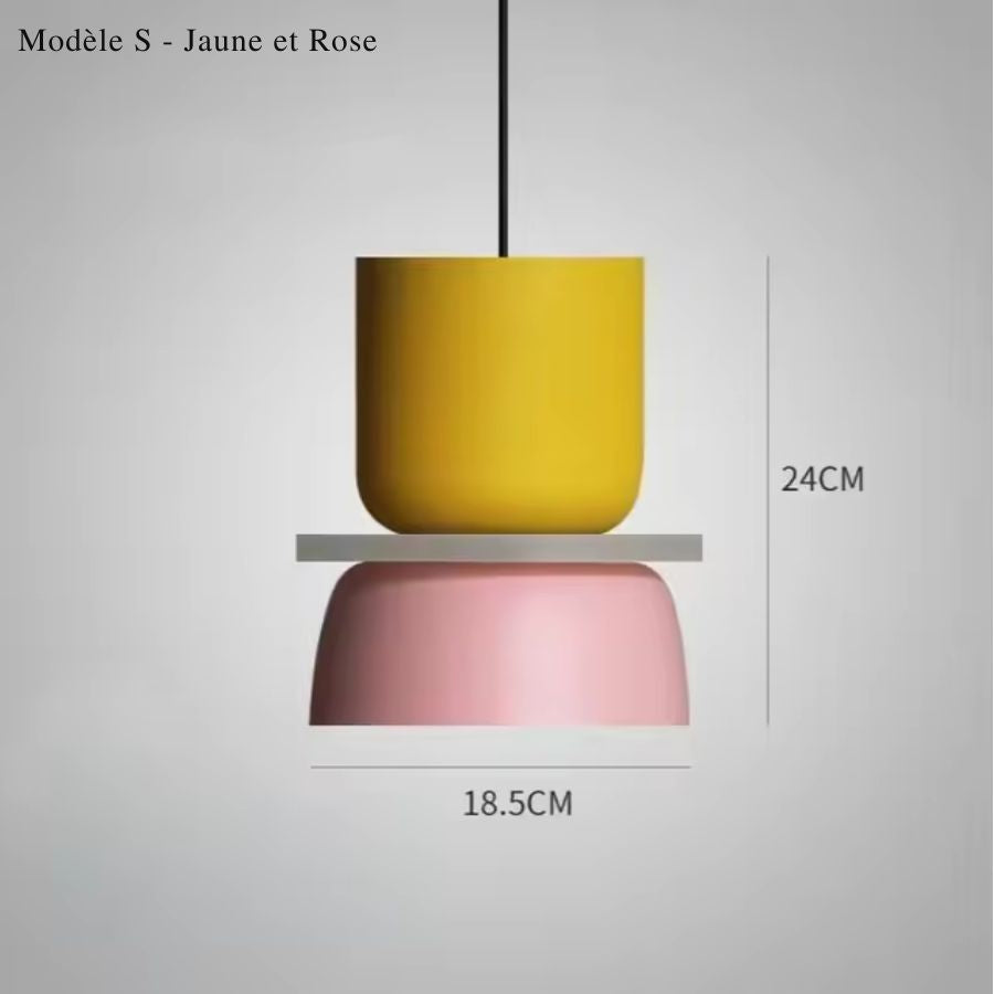 Modèle S de suspension macaron jaune et rose aux formes arrondies, diamètre compact de 18,5 cm