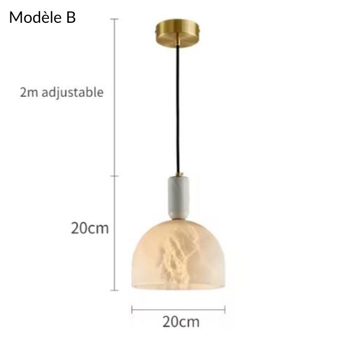 Suspension en marbre blanc modèle B, abat-jour de 20 cm, hauteur réglable, parfait pour un intérieur moderne.